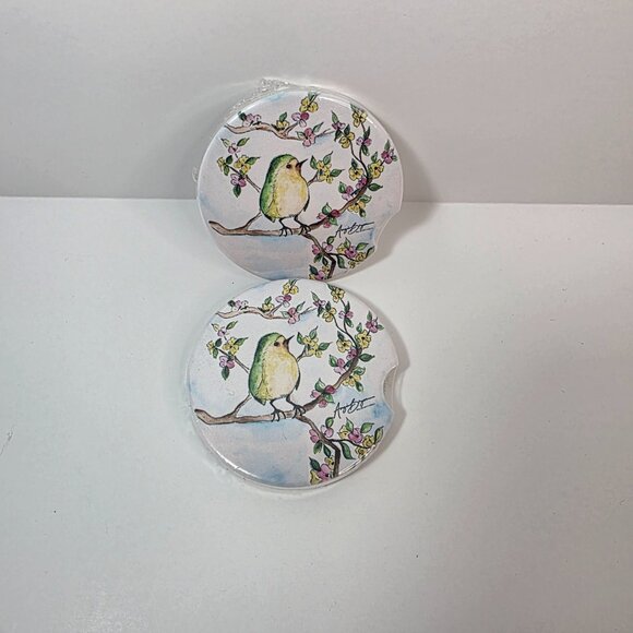 Bird Floral Car Coaster Set of 2 | Absorbent Cup Holder Coasters - Picture 3 of 6